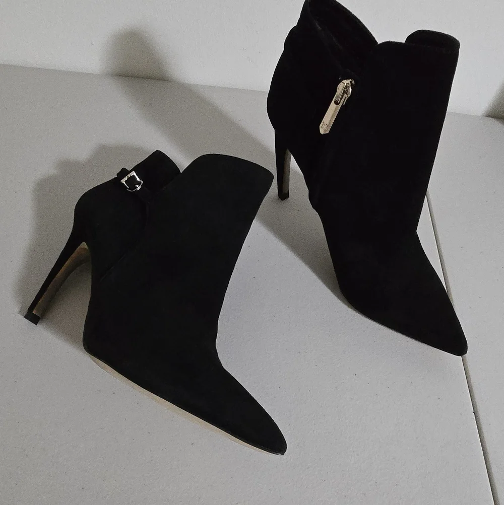 Sam Edelman Black Suede Fiora Ankle Heel Boot Size 7 - Picture 4 of 14